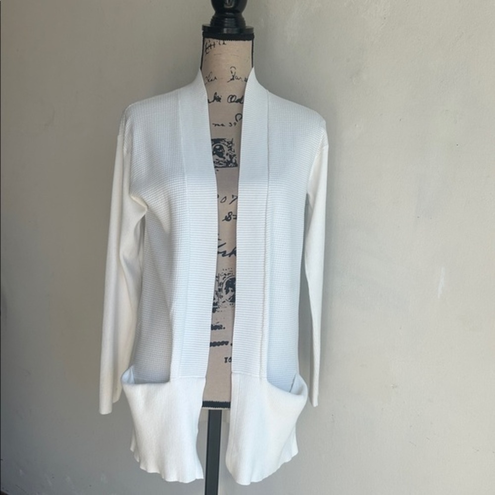 Theory Open Front Ribbed Reverie White Cardigan Size Small